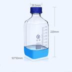 GL45 Square bottle with screw cap, clear glass, graduated, 100 ml to 1000 ml