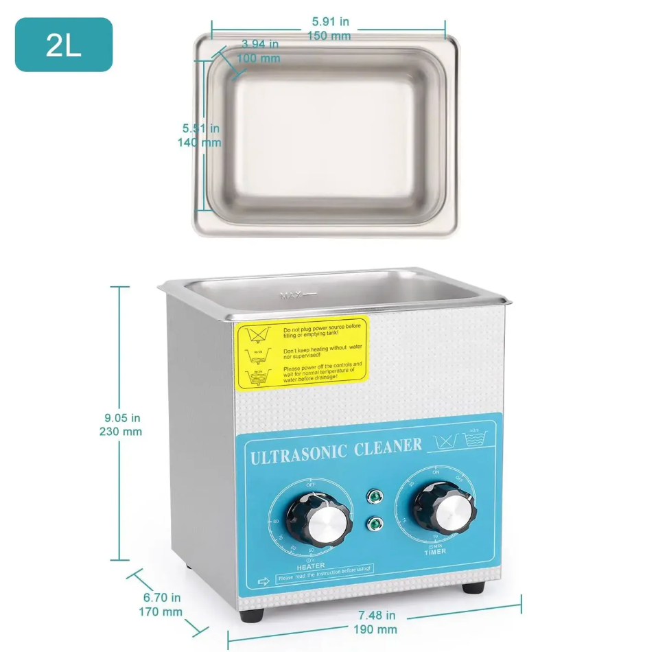 Ultrasonic Cleaner, 2-10 L, Knob Control Heating & Timer, 40 kHz Lab Cleaner, 304 Stainless Steel