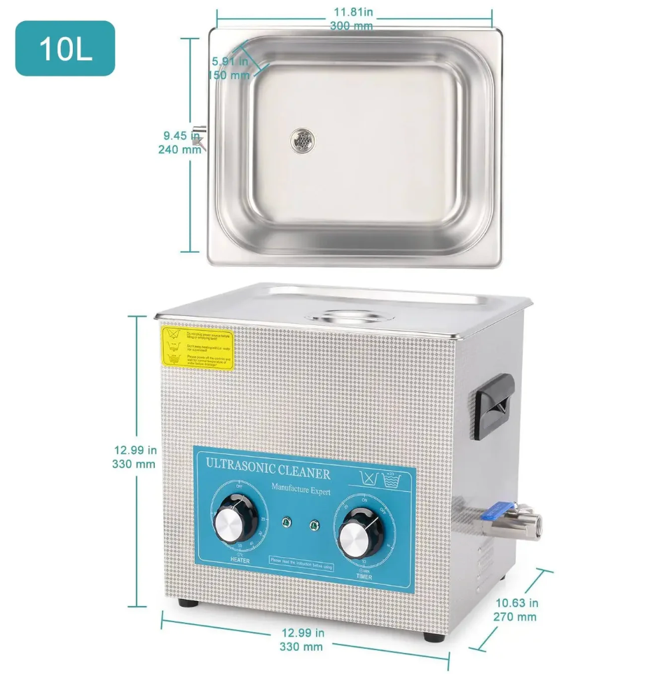 Ultrasonic Cleaner, 2-10 L, Knob Control Heating & Timer, 40 kHz Lab Cleaner, 304 Stainless Steel