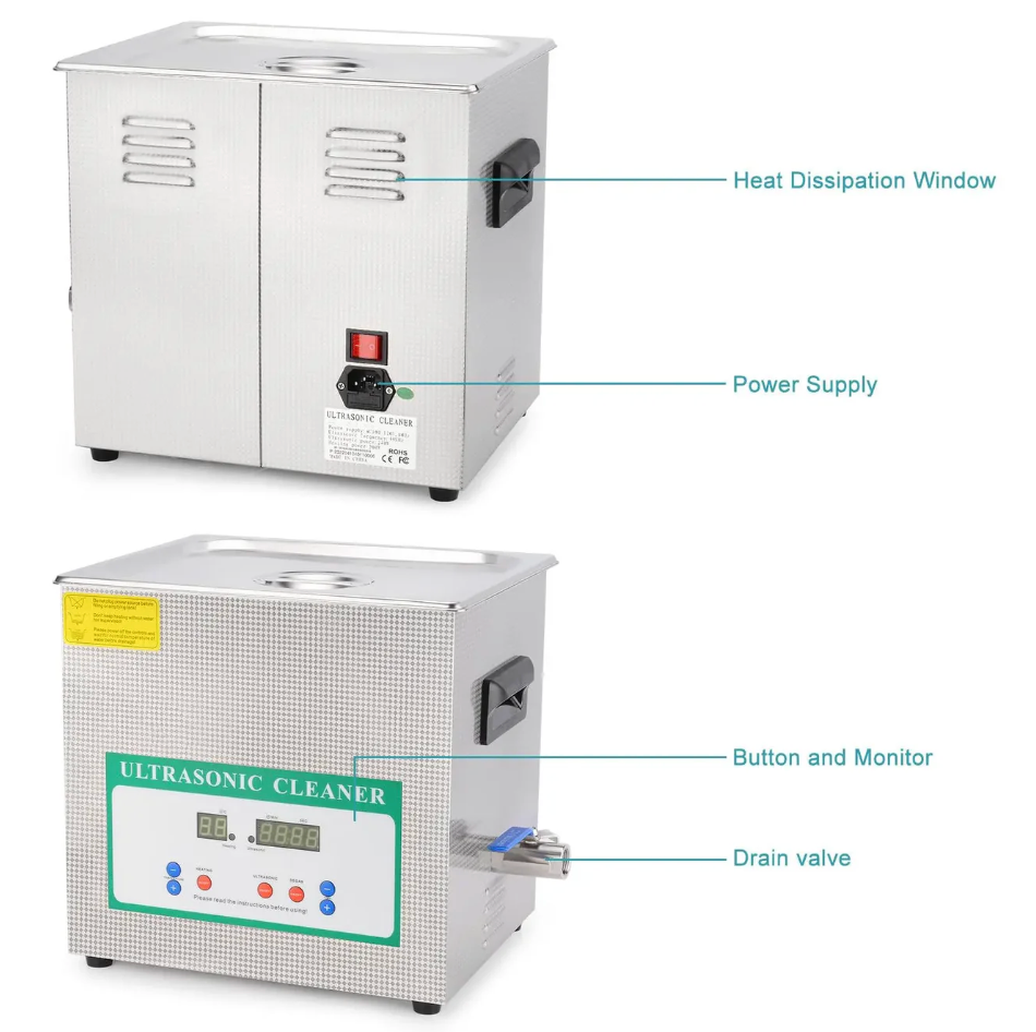 Ultrasonic Cleaner, 1.3-10 L, Digital Heating & Timer, 40 kHz Lab Glassware Cleaner, 304 Stainless Steel