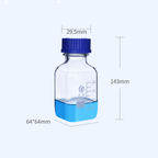 GL45 Square bottle with screw cap, clear glass, graduated, 100 ml to 1000 ml