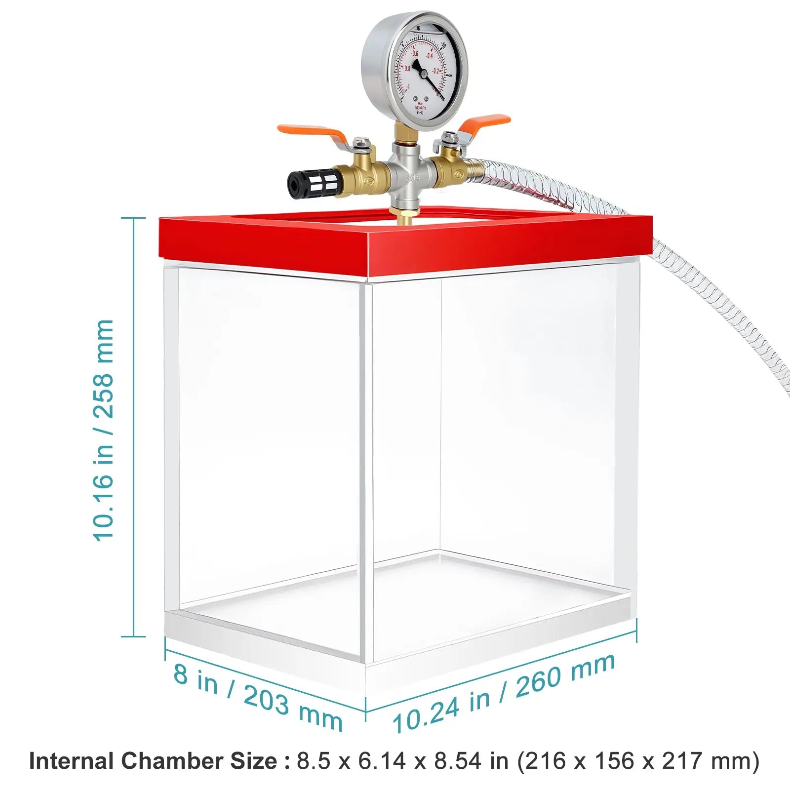 Acrylic Vacuum Chamber with 10.2 mm Vacuum Port, 1.953 US Gal,  -100kPa Max. Vacuum