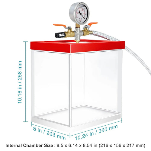 Acrylic Vacuum Chamber with 10.2 mm Vacuum Port, 1.953 US Gal,  -100kPa Max. Vacuum