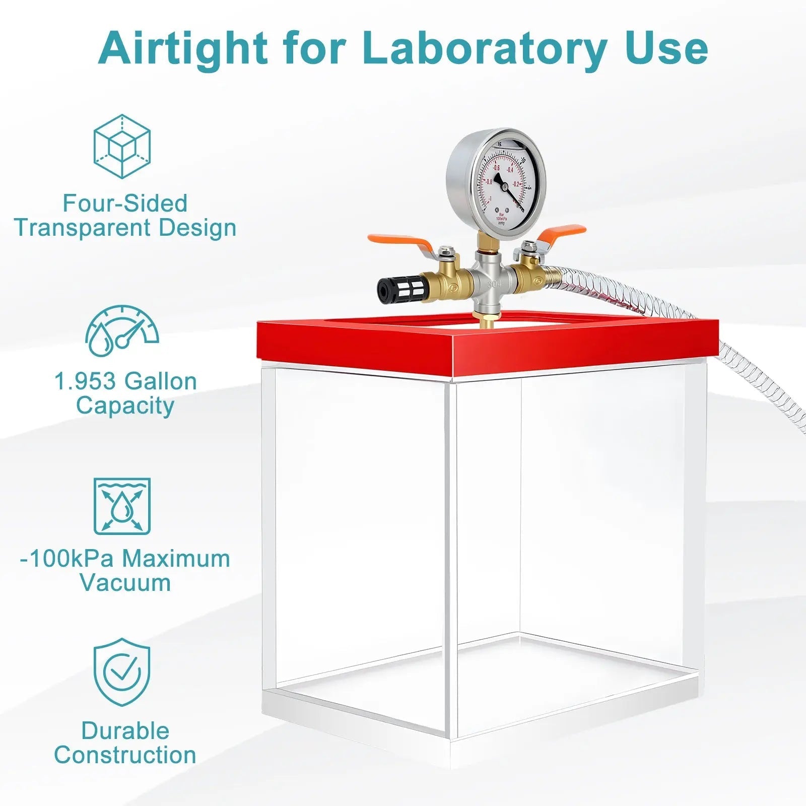 Acrylic Vacuum Chamber with 10.2 mm Vacuum Port, 1.953 US Gal,  -100kPa Max. Vacuum