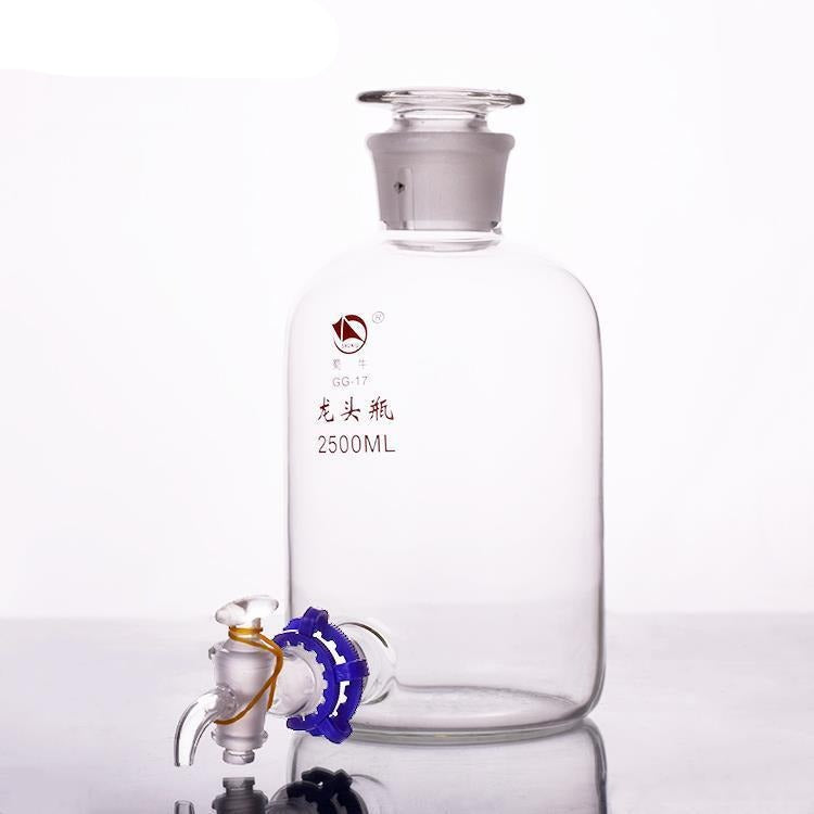 Aspirator bottle with stopper and tap, clear glass, 2.5 L to 20 L