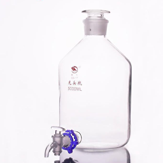 Aspirator bottle with stopper and tap, clear glass, 2.5 L to 20 L