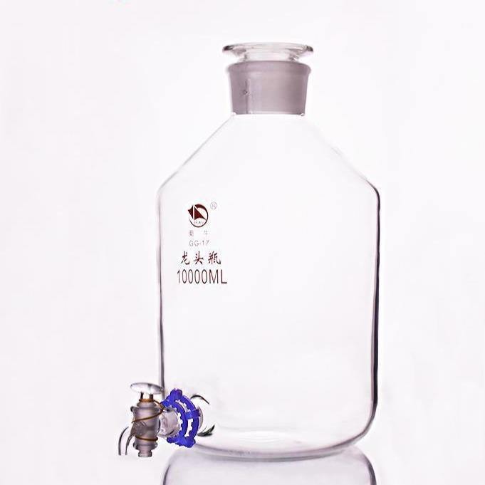 Aspirator bottle with stopper and tap, clear glass, 2.5 L to 20 L