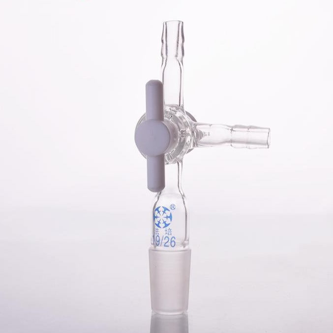 Connecting adapter with T-shaped hose connector and PTFE stopcock