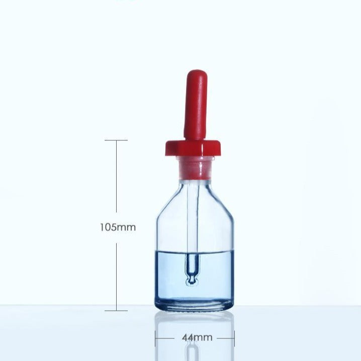 Dropper bottle with pipette and cover, clear glass, 30 ml to 125 ml