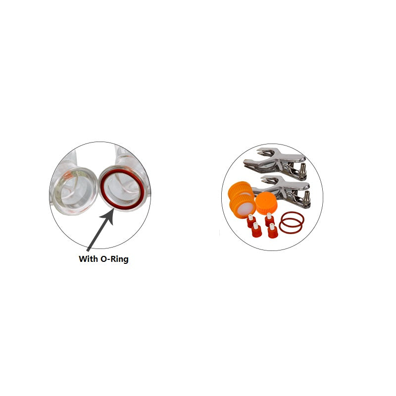 Dual chamber H-cell membrane reactor with 4 in/outlets for microbial fuel cell (MFC), capacity 100 to 1000 ml