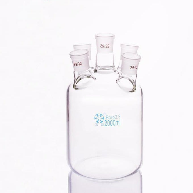 Five-necked  cylindrical bottle, capacity 250 to 5000 ml