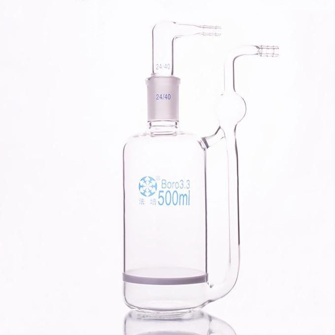 Gas washing and drying bottle with large diameter fritted disc
