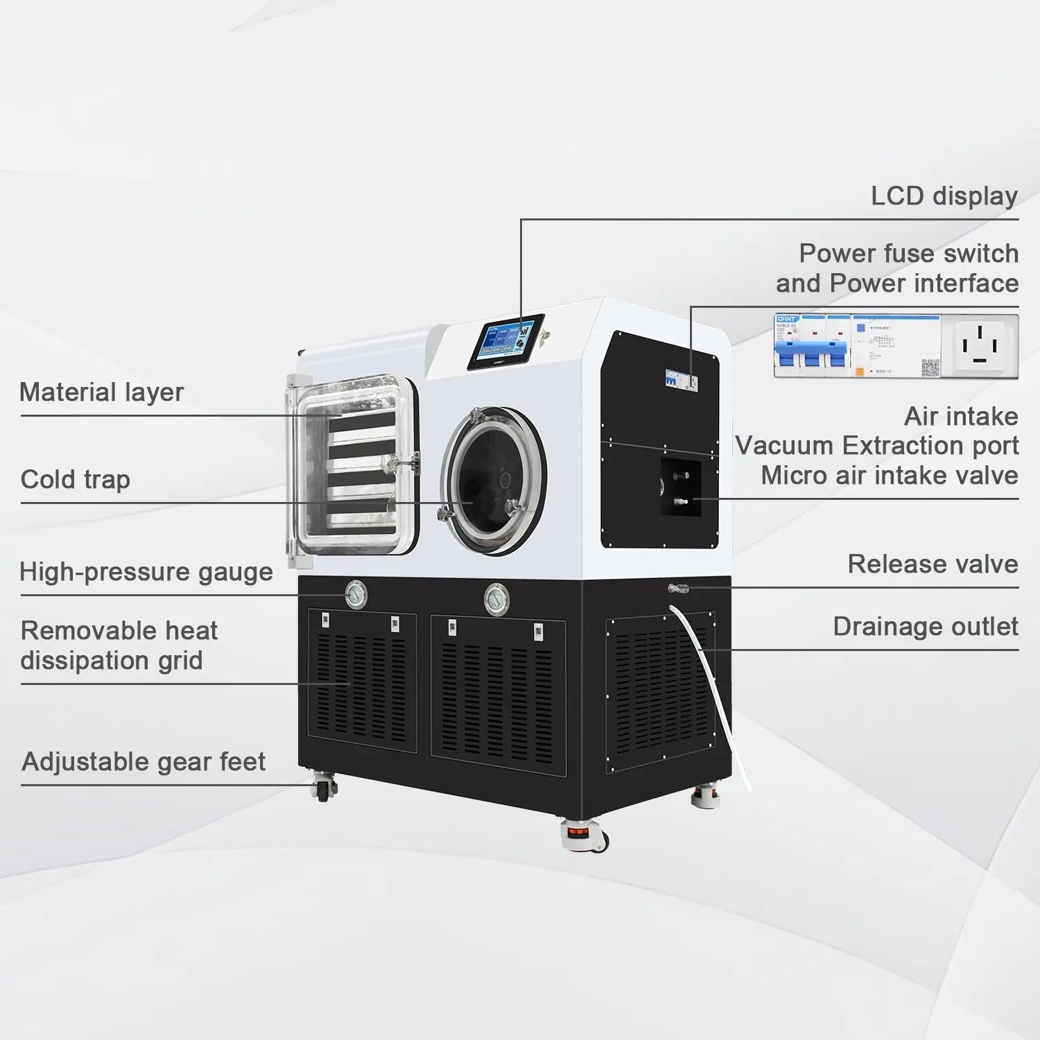 In-Situ Square Cabin Freeze Dryer, -80°C Cold Trap, -55℃~60℃ Partition, 0.2-2㎡ Drying Area,  4-30kg/Batch Water Capture Capacity