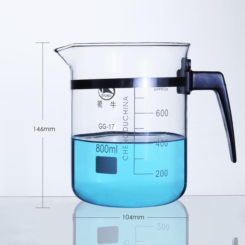 Measuring beaker with handle, graduated, 500 ml to 1000 ml