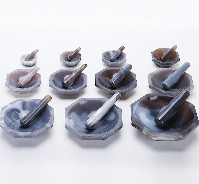 Agate Mortars with pestle, diameter 30 to 200 mm