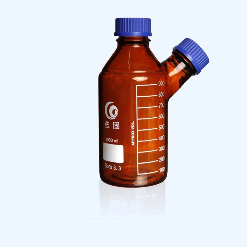 Double-necked HPLC bottle with GL45 screw cap, brown glass, capacity 250 to 2000 ml