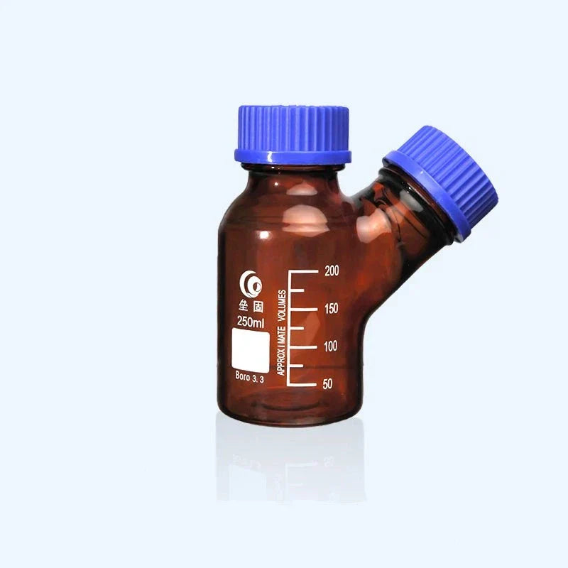 Double-necked HPLC bottle with GL45 screw cap, brown glass, capacity 250 to 2000 ml