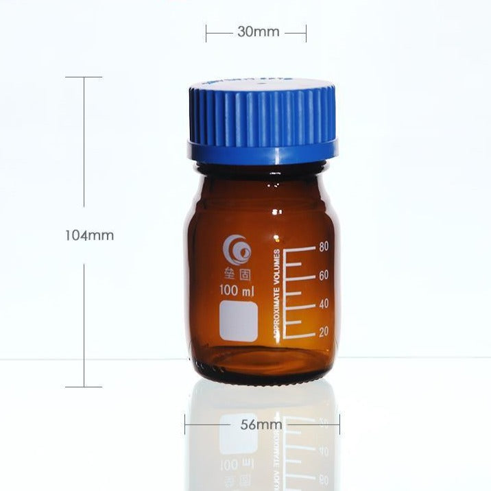 Screw top bottle, brown glass, graduated, 25 ml to 1000 ml