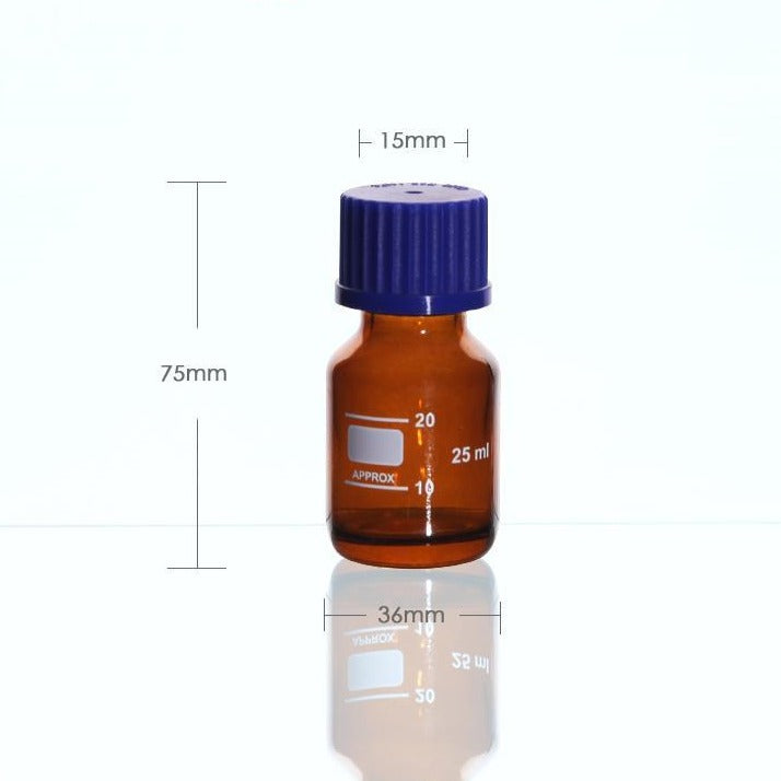 Screw top bottle, brown glass, graduated, 25 ml to 1000 ml