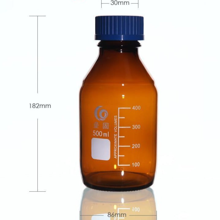 Screw top bottle, brown glass, graduated, 25 ml to 1000 ml