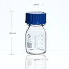 Screw top bottle, clear glass, graduated, 25 ml to 2000 ml