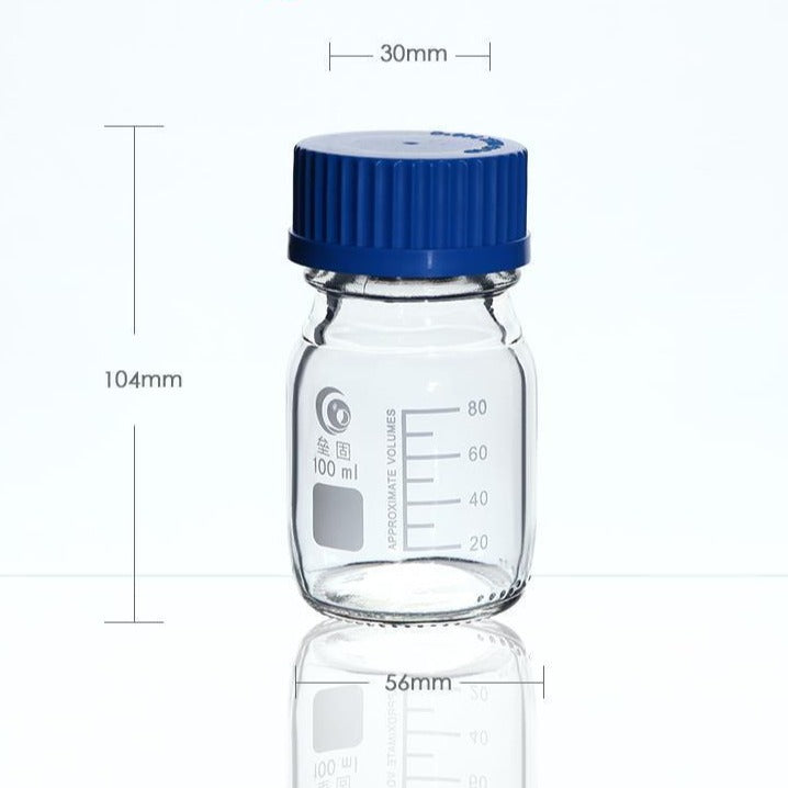 Screw top bottle, clear glass, graduated, 25 ml to 2000 ml
