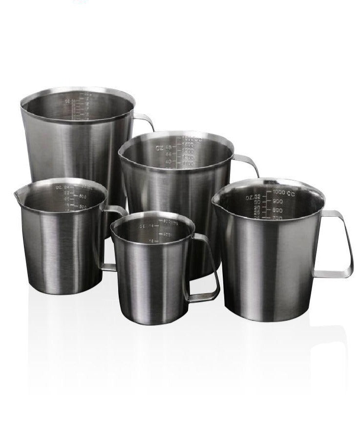Stainless steel measuring beaker with handle, capacity 500 to 2000 ml
