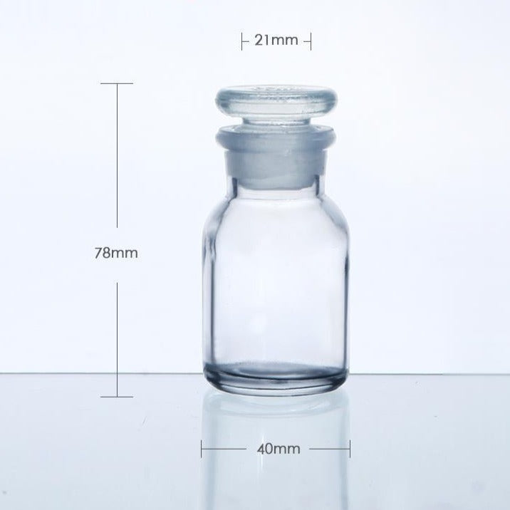 Wide mouth bottle, clear glass, ungraduated, 30 ml to 1.000 ml